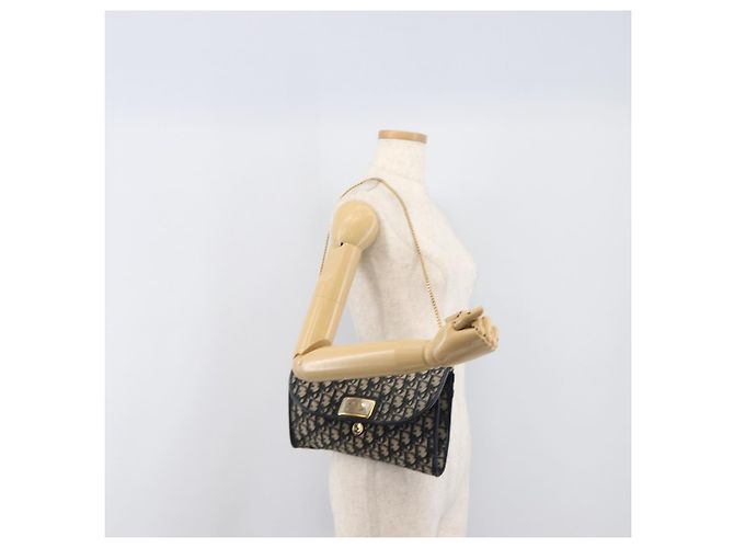 Borsa a tracolla con catena Christian Dior Trotter Canvas Navy Gold Auth 197779 D'oro Blu navy - vista 23