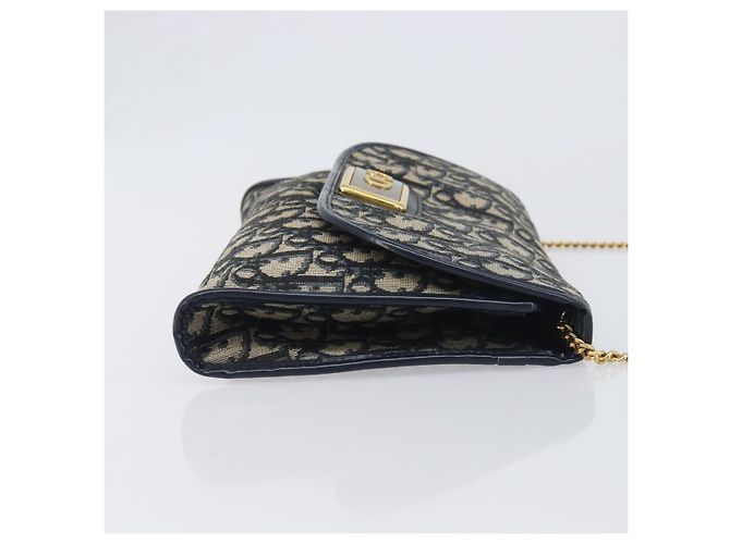 Borsa a tracolla con catena Christian Dior Trotter Canvas Navy Gold Auth 197779 D'oro Blu navy - vista 4