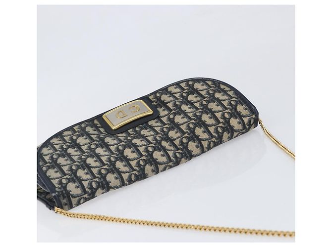 Borsa a tracolla con catena Christian Dior Trotter Canvas Navy Gold Auth 197779 D'oro Blu navy - vista 6