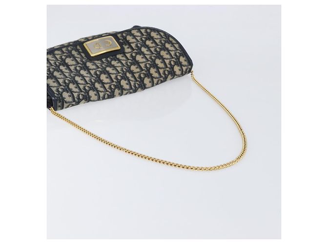 Borsa a tracolla con catena Christian Dior Trotter Canvas Navy Gold Auth 197779 D'oro Blu navy - vista 7