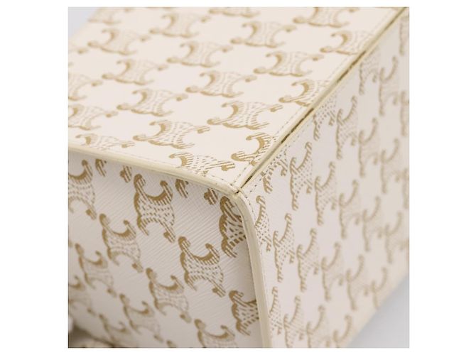 Céline Borsa a mano CELINE Triomphe PVC Leather Ivory Gold Auth 200281SAM D'oro Crudo - vista 10
