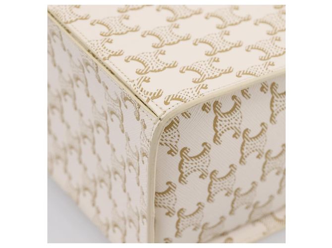 Céline Borsa a mano CELINE Triomphe PVC Leather Ivory Gold Auth 200281SAM D'oro Crudo - vista 11