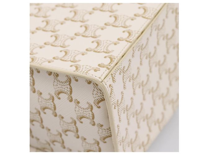 Céline Borsa a mano CELINE Triomphe PVC Leather Ivory Gold Auth 200281SAM D'oro Crudo - vista 12