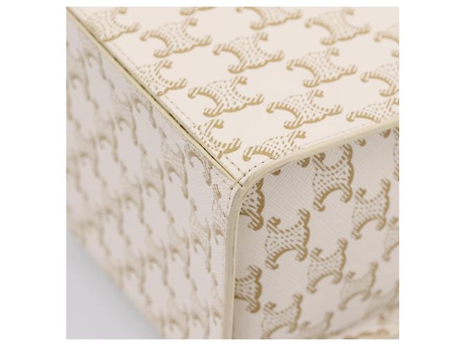 Céline Borsa a mano CELINE Triomphe PVC Leather Ivory Gold Auth 200281SAM D'oro Crudo - vista 13