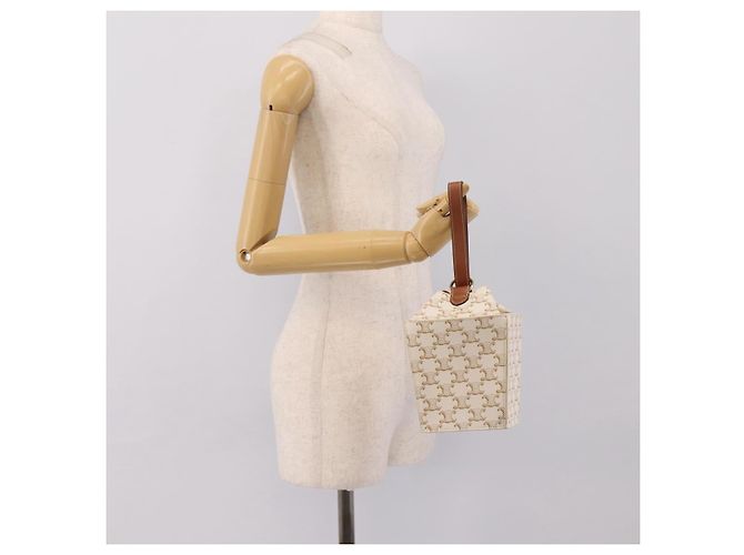 Céline Borsa a mano CELINE Triomphe PVC Leather Ivory Gold Auth 200281SAM D'oro Crudo - vista 18