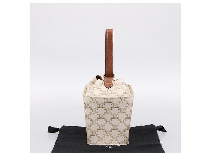 Céline Borsa a mano CELINE Triomphe PVC Leather Ivory Gold Auth 200281SAM D'oro Crudo - vista 19