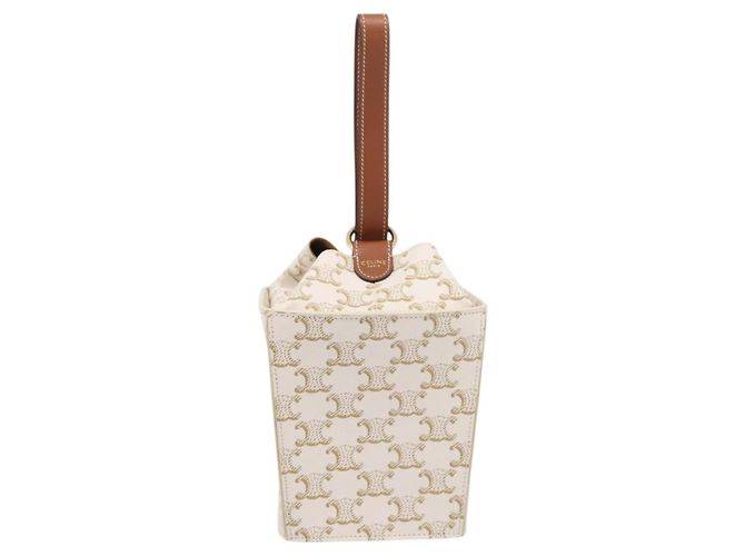 Céline Borsa a mano CELINE Triomphe PVC Leather Ivory Gold Auth 200281SAM D'oro Crudo - vista 2