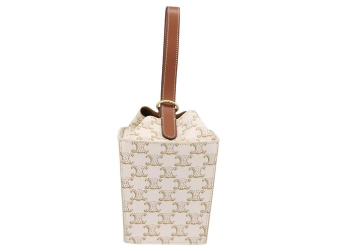 Céline Borsa a mano CELINE Triomphe PVC Leather Ivory Gold Auth 200281SAM D'oro Crudo - vista 3