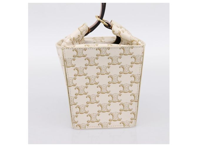 Céline Borsa a mano CELINE Triomphe PVC Leather Ivory Gold Auth 200281SAM D'oro Crudo - vista 4
