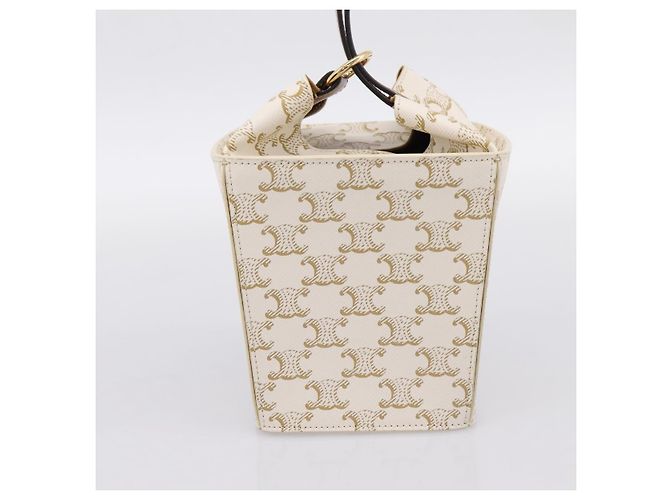 Céline Borsa a mano CELINE Triomphe PVC Leather Ivory Gold Auth 200281SAM D'oro Crudo - vista 5
