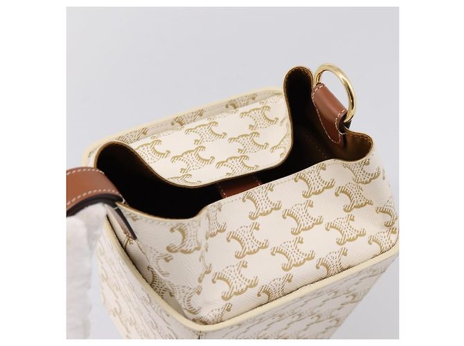 Céline Borsa a mano CELINE Triomphe PVC Leather Ivory Gold Auth 200281SAM D'oro Crudo - vista 6
