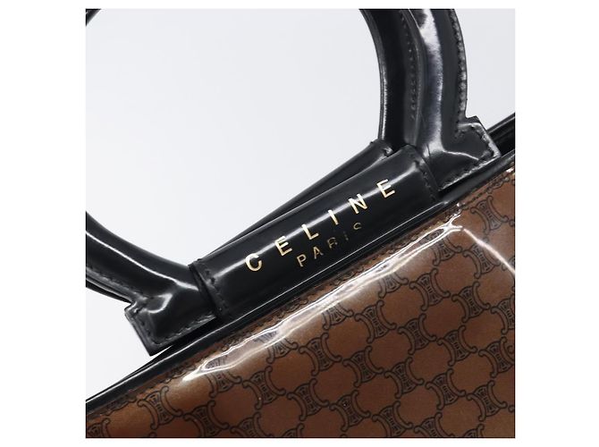 Céline Borsa a mano CELINE Macadam in vinile Marrone Nero Auth ep15650 - vista 14