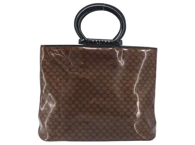 Céline Borsa a mano CELINE Macadam in vinile Marrone Nero Auth ep15650 - vista 2