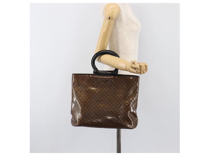 Céline Borsa a mano CELINE Macadam in vinile Marrone Nero Auth ep15650 - vista 22