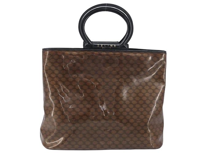 Céline Borsa a mano CELINE Macadam in vinile Marrone Nero Auth ep15650 - vista 3