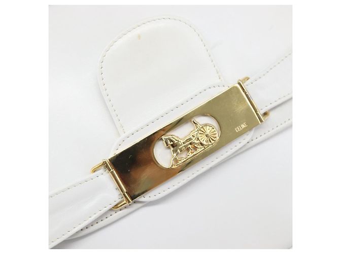 Céline Borsa a spalla CELINE Horse Carriage in pelle bianca e oro Auth 200903 Bianco D'oro - vista 16