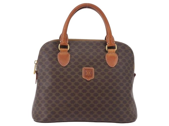 Céline Borsa a mano CELINE Macadam Canvas PVC Leather Brown Gold Auth ka5884 Marrone D'oro - vista 2