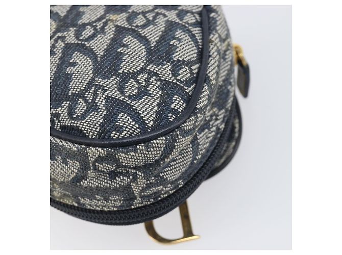 Pouch Saddle in tela Trotter Christian Dior Navy Gold Auth 199228 D'oro Blu navy - vista 10