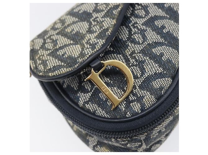 Pouch Saddle in tela Trotter Christian Dior Navy Gold Auth 199228 D'oro Blu navy - vista 13
