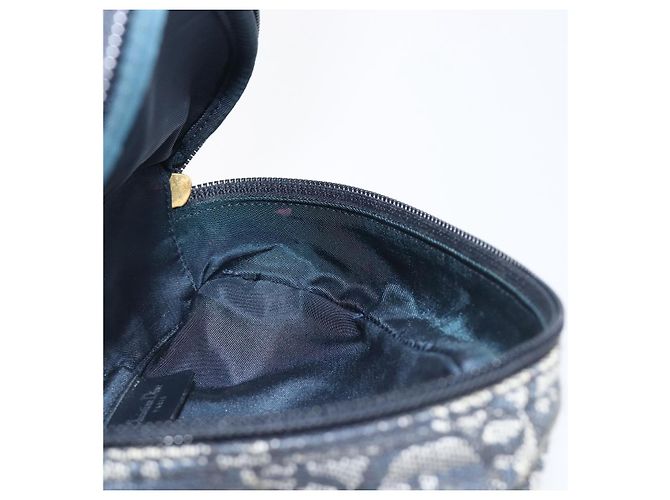 Pouch Saddle in tela Trotter Christian Dior Navy Gold Auth 199228 D'oro Blu navy - vista 18