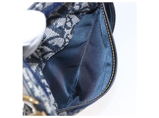Pouch Saddle in tela Trotter Christian Dior Navy Gold Auth 199228 D'oro Blu navy - vista 20