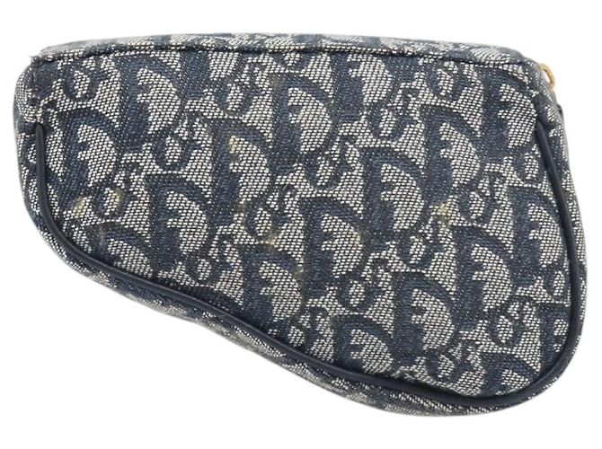 Pouch Saddle in tela Trotter Christian Dior Navy Gold Auth 199228 D'oro Blu navy - vista 3