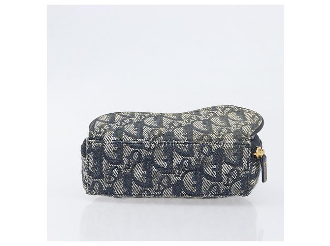 Pouch Saddle in tela Trotter Christian Dior Navy Gold Auth 199228 D'oro Blu navy - vista 6
