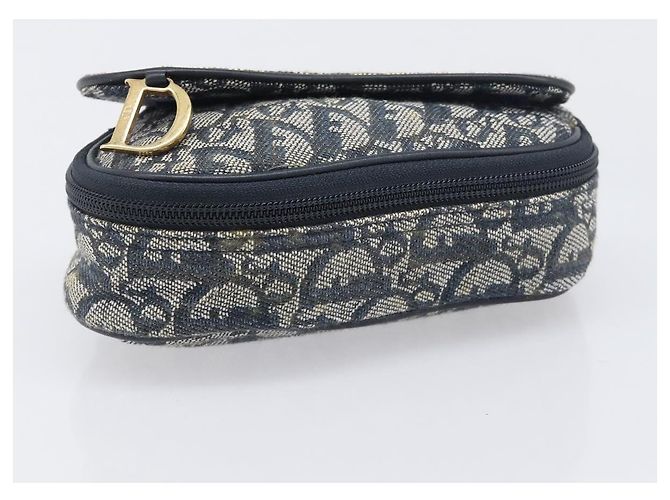 Pouch Saddle in tela Trotter Christian Dior Navy Gold Auth 199228 D'oro Blu navy - vista 7