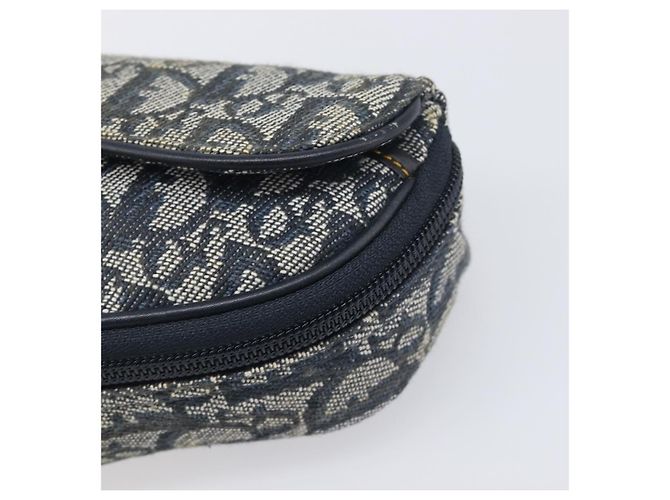 Pouch Saddle in tela Trotter Christian Dior Navy Gold Auth 199228 D'oro Blu navy - vista 8