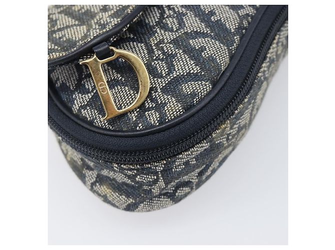 Pouch Saddle in tela Trotter Christian Dior Navy Gold Auth 199228 D'oro Blu navy - vista 9
