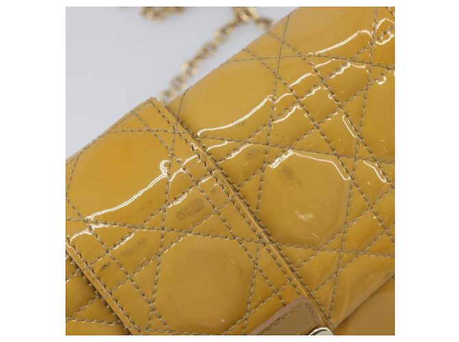 Christian Dior Canage Schultertasche mit Kette aus Lackleder in Gelb Gold Tone Auth ep15798 - Ansicht 14