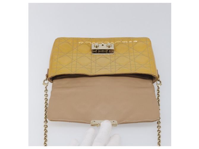 Christian Dior Canage Schultertasche mit Kette aus Lackleder in Gelb Gold Tone Auth ep15798 - Ansicht 17