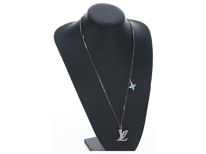 LOUIS VUITTON Collana Iniziali LV Metallo Argento Blu M80208 LV Auth 199075SAM - vista 15