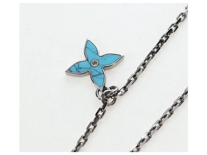 LOUIS VUITTON Collana Iniziali LV Metallo Argento Blu M80208 LV Auth 199075SAM - vista 5