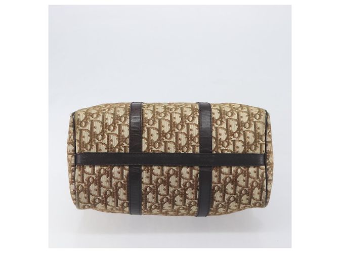 Borsa Boston Christian Dior Trotter Canvas Beige Gold Auth 200928 D'oro - vista 10