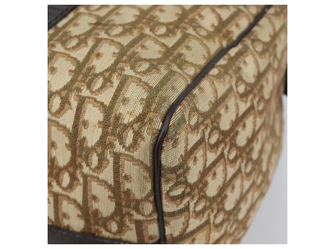 Borsa Boston Christian Dior Trotter Canvas Beige Gold Auth 200928 D'oro - vista 11