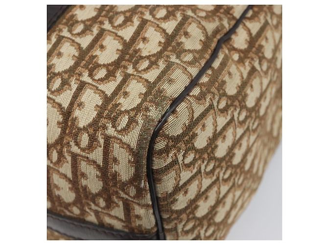 Borsa Boston Christian Dior Trotter Canvas Beige Gold Auth 200928 D'oro - vista 13