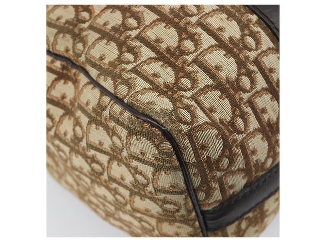 Borsa Boston Christian Dior Trotter Canvas Beige Gold Auth 200928 D'oro - vista 14