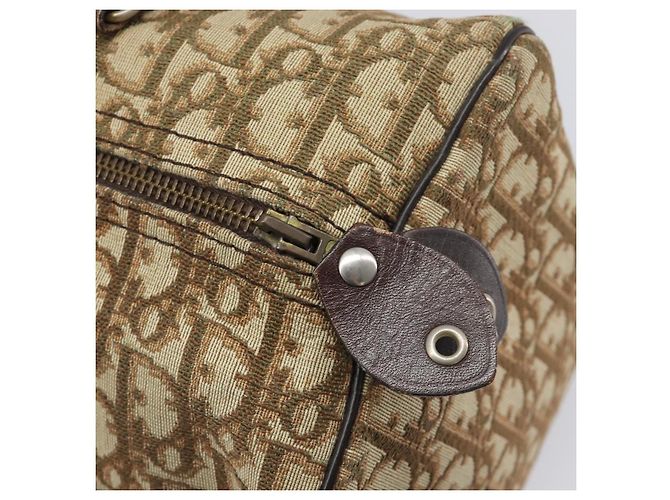 Borsa Boston Christian Dior Trotter Canvas Beige Gold Auth 200928 D'oro - vista 15