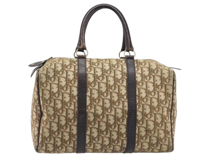 Borsa Boston Christian Dior Trotter Canvas Beige Gold Auth 200928 D'oro - vista 2