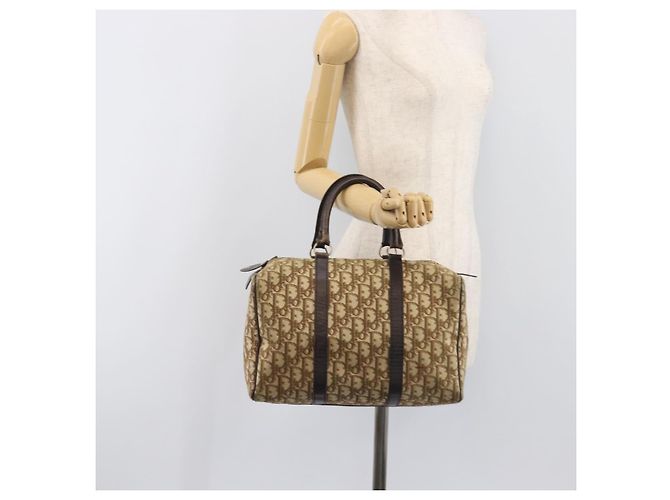 Borsa Boston Christian Dior Trotter Canvas Beige Gold Auth 200928 D'oro - vista 21
