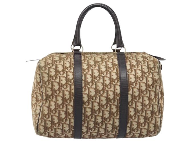 Borsa Boston Christian Dior Trotter Canvas Beige Gold Auth 200928 D'oro - vista 3