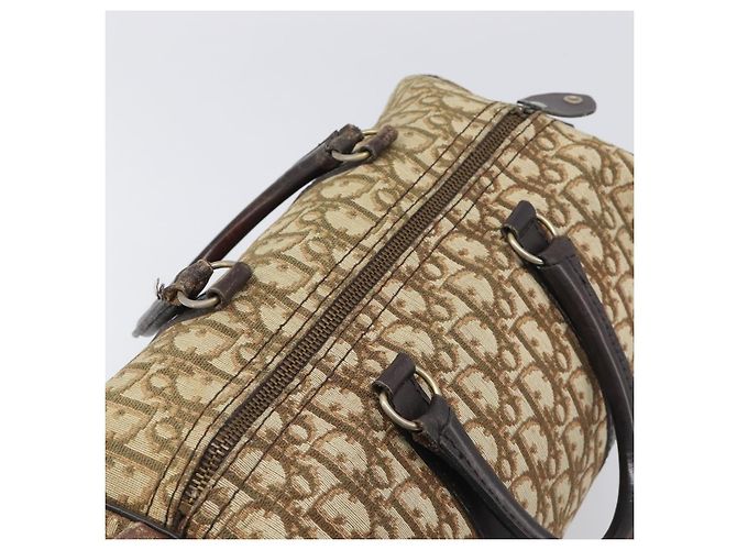 Borsa Boston Christian Dior Trotter Canvas Beige Gold Auth 200928 D'oro - vista 6