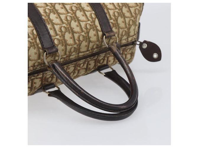 Borsa Boston Christian Dior Trotter Canvas Beige Gold Auth 200928 D'oro - vista 7