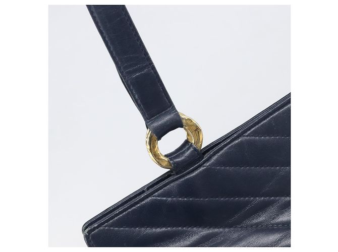 Borsa Tote SAINT LAURENT in pelle Navy Gold Auth 199687 D'oro Blu navy - vista 14