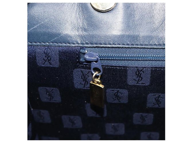 Borsa Tote SAINT LAURENT in pelle Navy Gold Auth 199687 D'oro Blu navy - vista 19