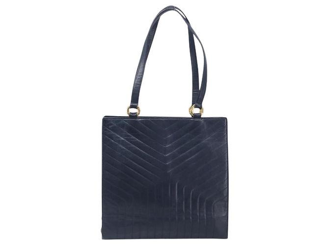 Borsa Tote SAINT LAURENT in pelle Navy Gold Auth 199687 D'oro Blu navy - vista 2