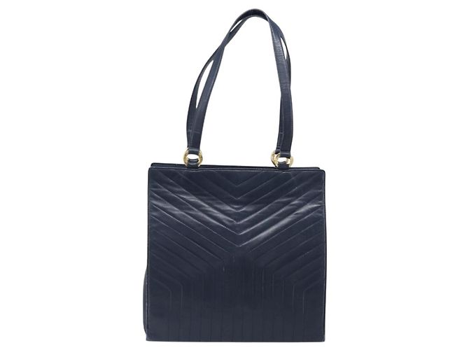 Borsa Tote SAINT LAURENT in pelle Navy Gold Auth 199687 D'oro Blu navy - vista 3
