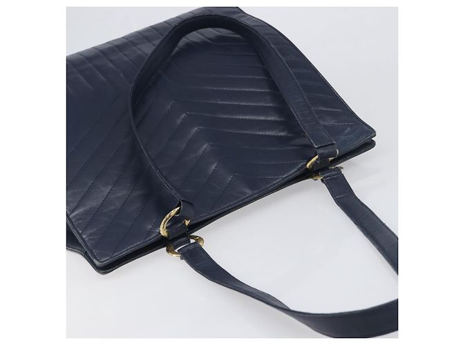 Borsa Tote SAINT LAURENT in pelle Navy Gold Auth 199687 D'oro Blu navy - vista 6