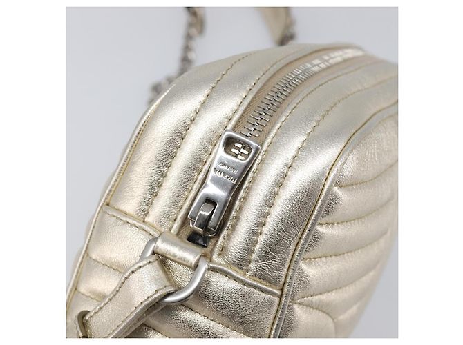 Borsa a tracolla PRADA Diagram Chain in pelle Champagne Gold Auth 196586V D'oro - vista 16